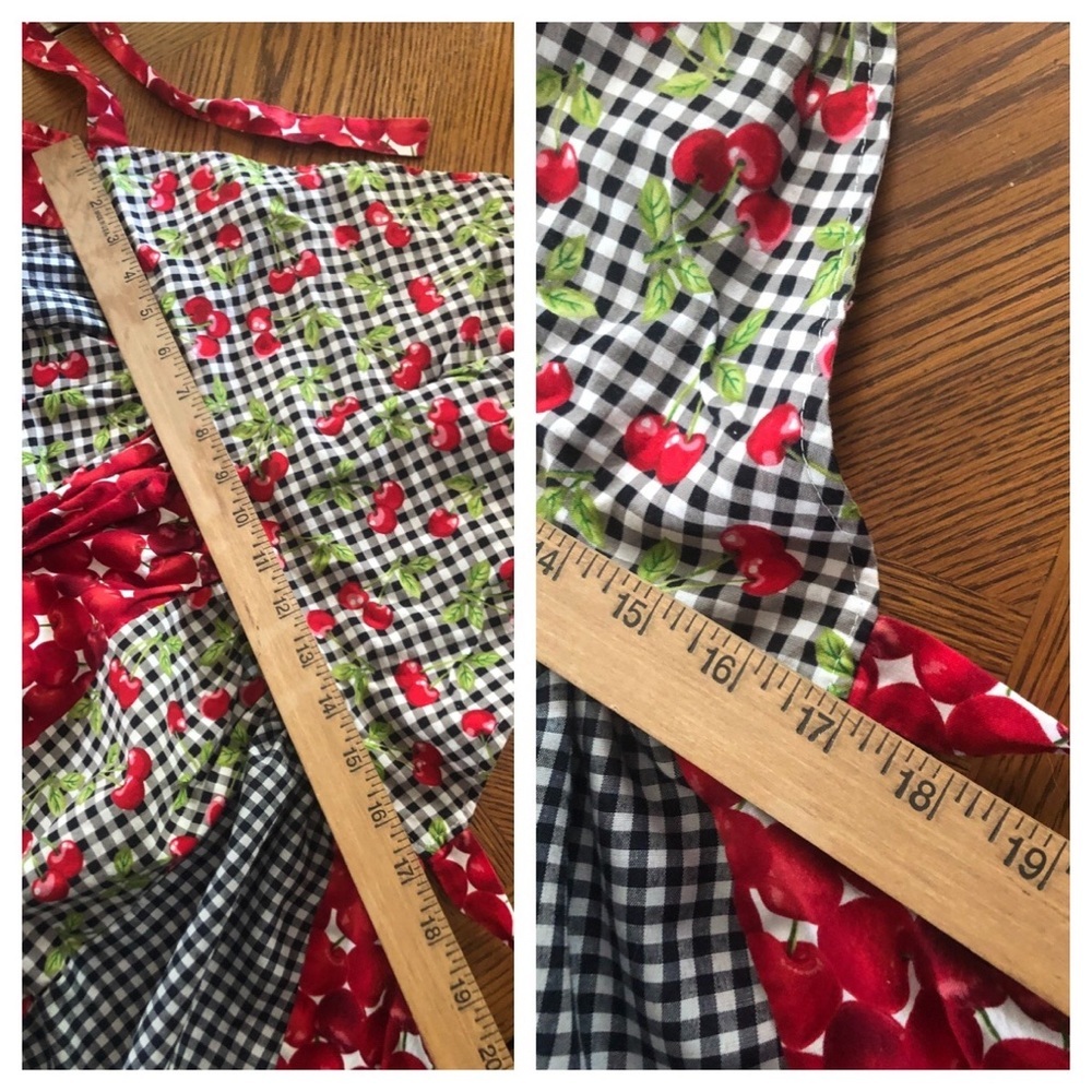 Vintage Rockabilly Cherries and Gingham Print Bib Apron - Picture 11 of 12